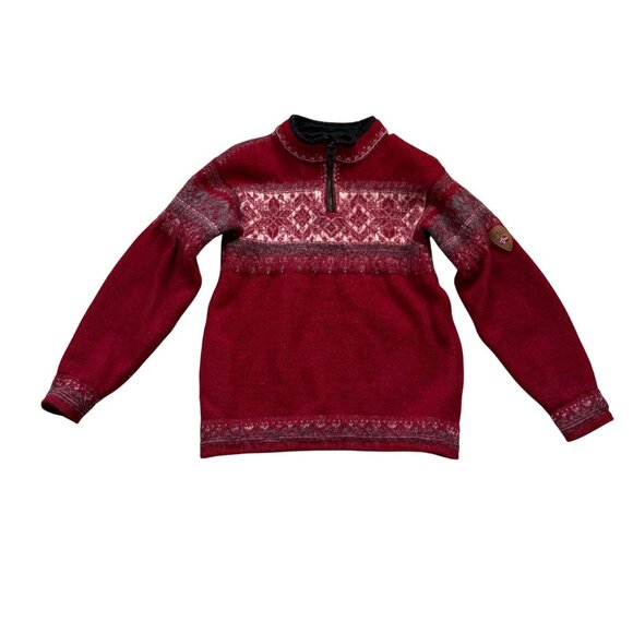 Dale Of Norway Wool Nordic Sweater Red Fair Isle Pullover With 1/4 Zip S - Picture 1 of 8